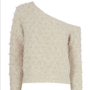 Michelle Mason grey S pearl off shoulder sweater